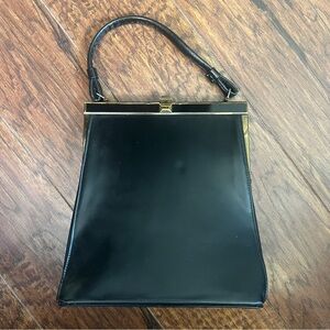 EMPRESS Label VINTAGE 1950s sleek black satchel with gold tone hardware